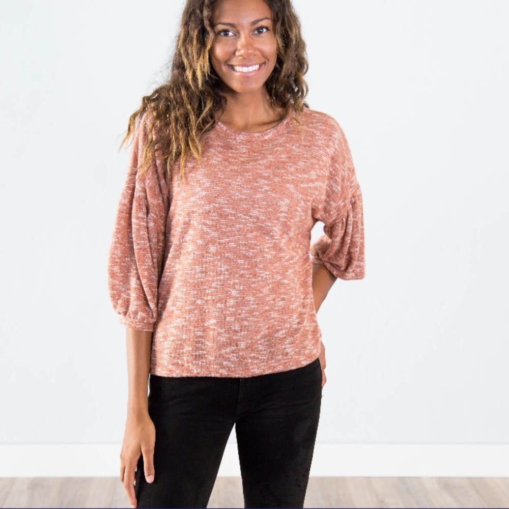 Statement sleeve top in soft peach. On trend & NWT
